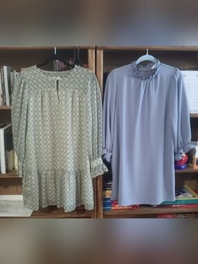 Floral Print Peplum Dress & Lavender Ruffle Neck Dress Green & Lavender